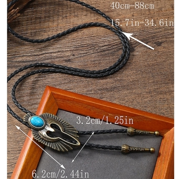 New falcon eagle bird leather bolo tie - Picture 3 of 3